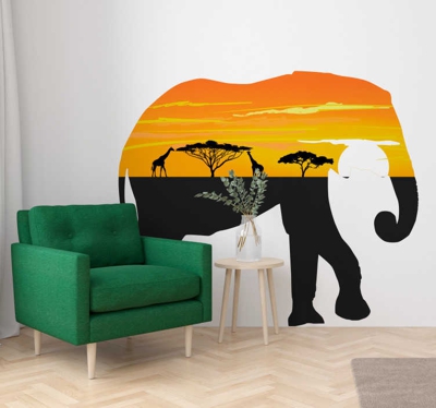 Sticker Mural Afrique paysage éléphant