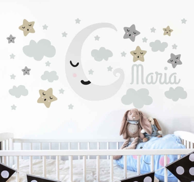 Sticker étoiles et lune personnalisable