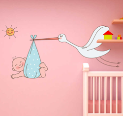 Sticker bébé et cigogne características