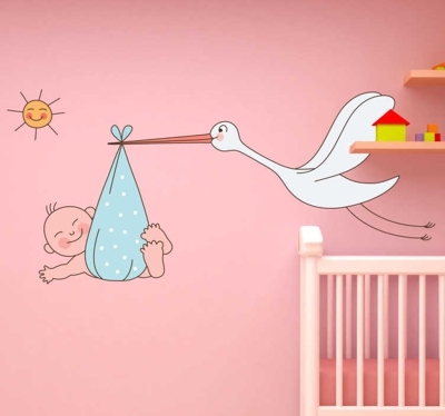 Sticker bébé et cigogne