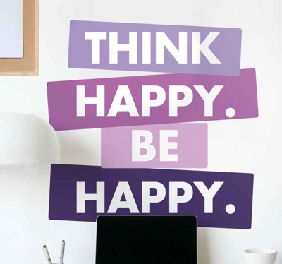 Sticker de Motivation Pense joyeux texte violet