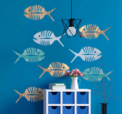 Stickers poissons texture bois precio