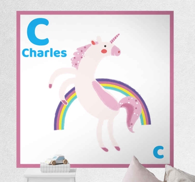 Sticker Mural Animal Initiale de licorne arc-en-ciel