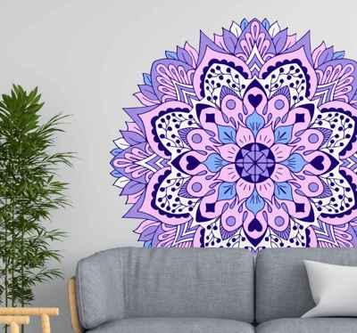 stickers voiture fleurs Mandala bleu et violet