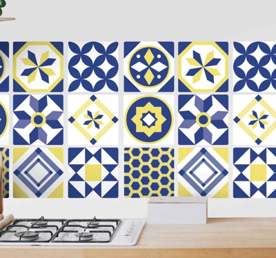Autocollant Carrelage Jaune et bleu