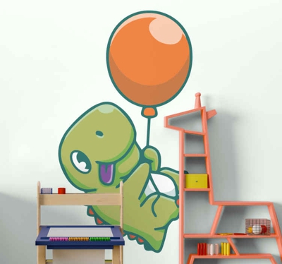 Stickers Mignon dinosaure volant avec ballon