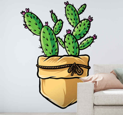 Sticker Mural Fleur Cactus dans un pot de fleurs en tissu en oferta
