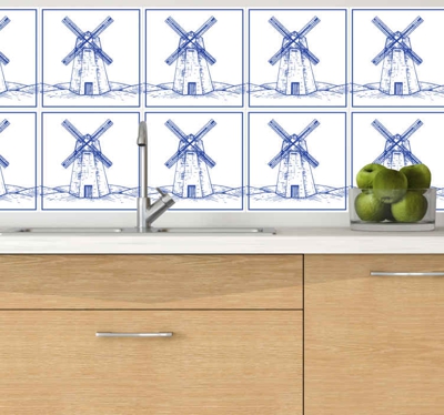 Autocollant Carrelage Moulin bleu de delfts