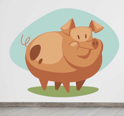 Sticker enfant illustration cochon rose