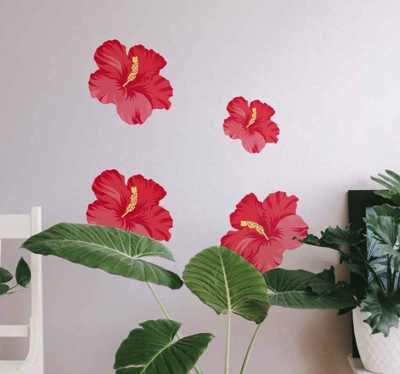 Sticker Mural Fleur Kit de fleurs d'hibiscus rouge