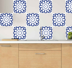 Autocollant Carrelage Fleurs de mandala bleu delfts precio