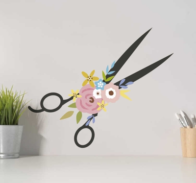 Décoration murale ciseaux et fleurs