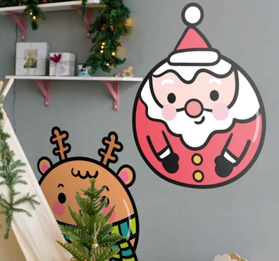 Sticker Vitre Noel Clause originale du père noël et renne