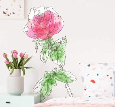 Sticker Mural Rose Aquarellée