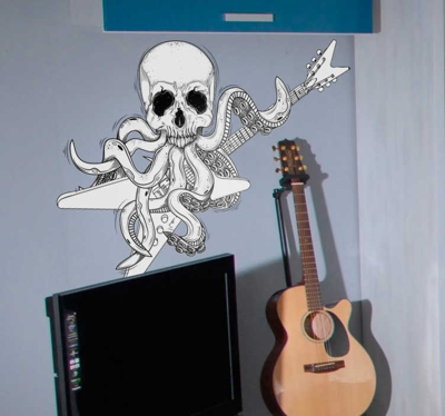 Sticker Musique poulpe et guitare