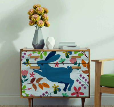 Sticker de meuble Lapin et fleurs colorées