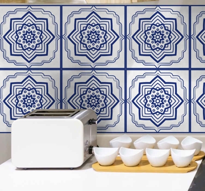 Autocollant Carrelage sticker de mandala bleu delfts