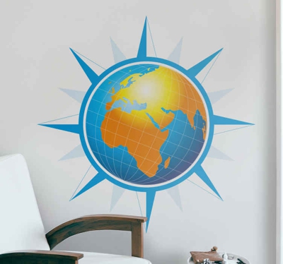 Autocollant mural globe rose des vents