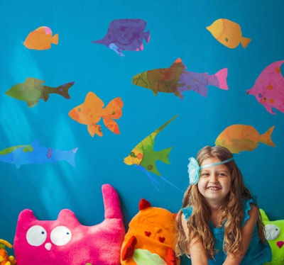 Sticker Chambre Enfant Dessin poissons exotiques