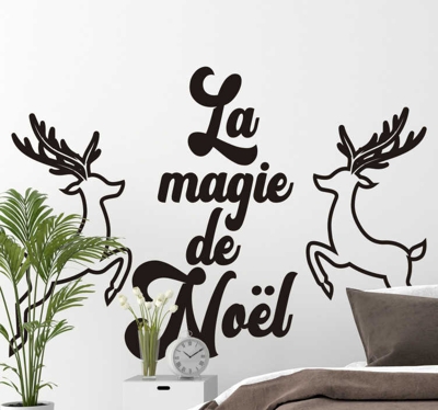 Sticker Vitre Noel dessin cerfs