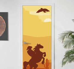 Sticker de porte Silhouette cow-boy en oferta