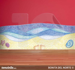 Sticker enfant sur la plage et vagues características