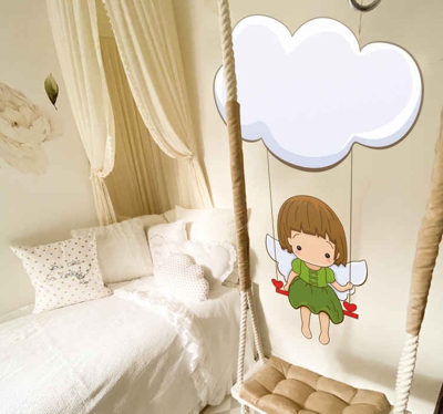 Sticker enfant petit ange sur un nuage
