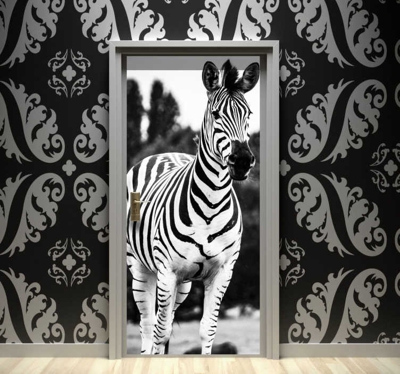 Sticker de porte zèbre en noir et blanc