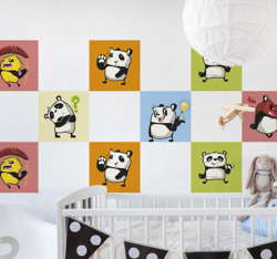 Autocollant de frontière de pandas jouant características