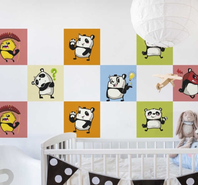 Autocollant de frontière de pandas jouant