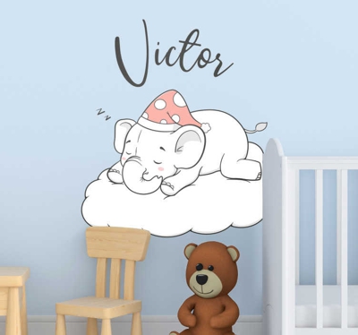 Sticker Chambre Enfant Éléphant dans les nuages