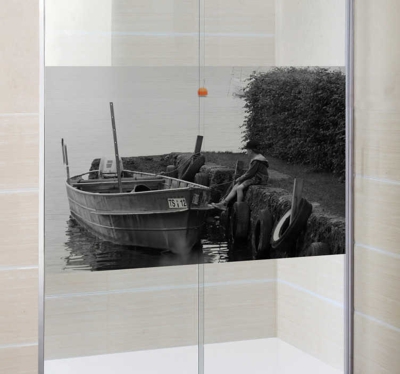 Sticker porte douche enfant barque