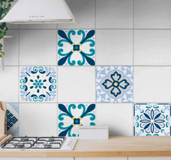 Autocollant Carrelage Fleur originale bleue en oferta