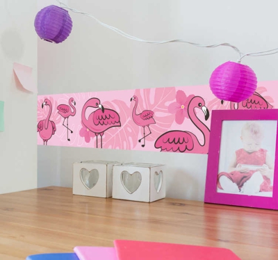 Sticker Maison Frise Flamant Rose