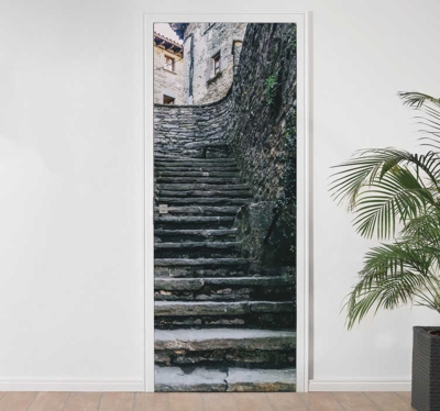 Autocollant de porte d'escalier en pierre
