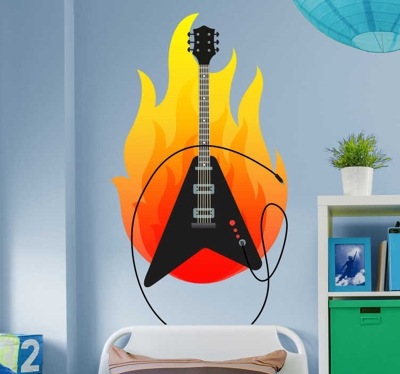 Autocollant guitare heavy metal feu