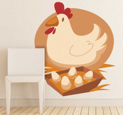 Sticker enfant illustration poule oeufs precio