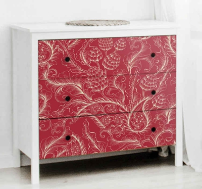 Sticker déco meuble Paisley rouge