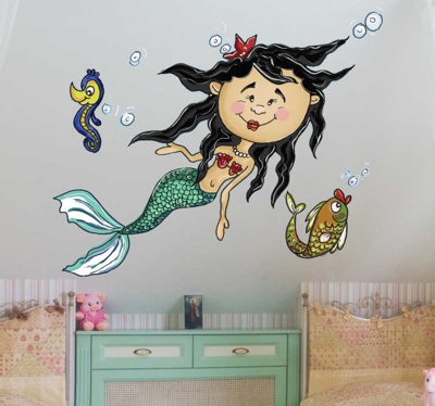 Sticker enfant sirène océan