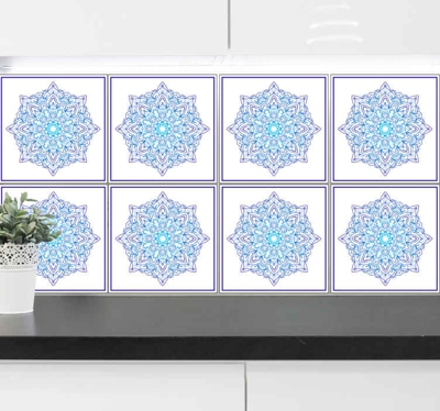 Autocollant Carrelage Mandala bleu delfts