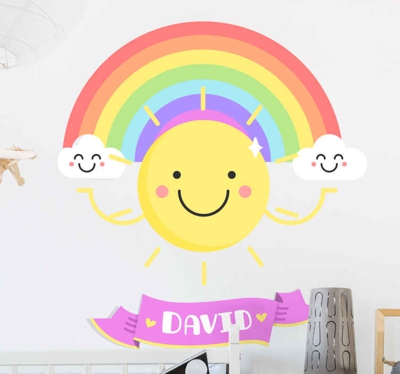 Stickers Chambre Bébé Soleil et arc en ciel personnalisé