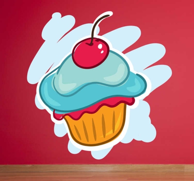 Sticker décoratif cupcake et cerise