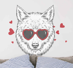 Sticker Animal Sauvage Loup mignon avec des coeurs características