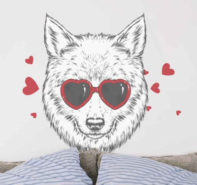 Sticker Animal Sauvage Loup mignon avec des coeurs