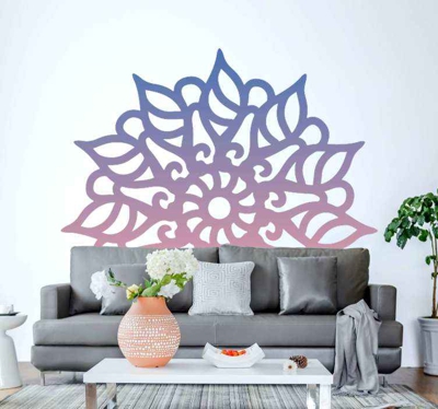 stickers voiture fleurs Mandala coloré bleu et rose