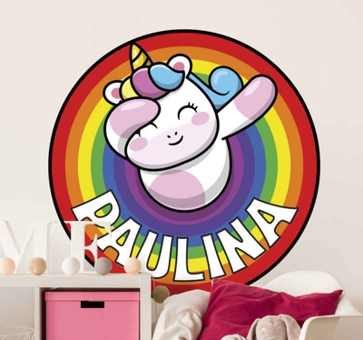 Autocollant Personnalisé Licorne sur un arc en ciel