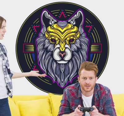 Sticker Mural Jeu Video Loup néon de jeu