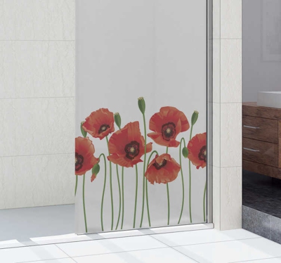 Sticker salle de bain avec décalque de fenêtre coquelicots