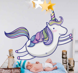 Sticker Mural Conte pour enfant Jolie licorne ronde heureuse en oferta