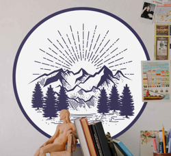 Sticker mural nature Montagne étincelante avec des arbres precio